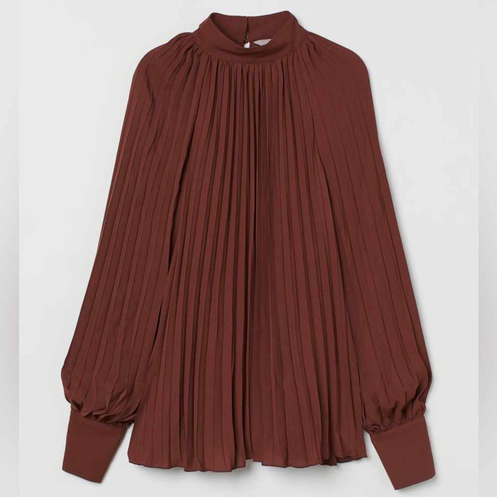 H&M Oversized Pleated Blouse Dark-Red Brown size S/M